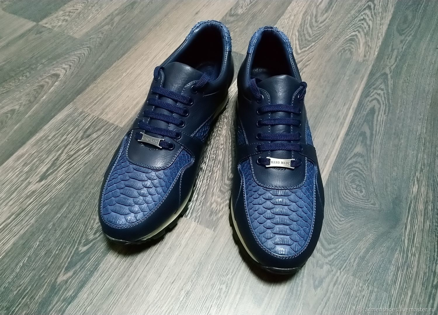 Sneakers made of Python leather and genuine leather, dark blue color, Sneakers, St. Petersburg,  Фото №1