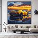 Картины пейзаж с закатом ручной работы желтый Lamborghini. Картины. Картины маслом Сокровища Искусства. Ярмарка Мастеров.  Фото №5