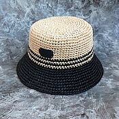 Аксессуары handmade. Livemaster - original item Raffia panama hat/ straw hat (black and straw). Handmade.