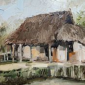 Картины и панно handmade. Livemaster - original item Bali Oil painting 20 x 30 cm palm tree hut painting. Handmade.