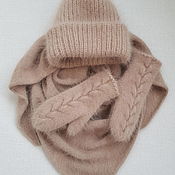 Аксессуары handmade. Livemaster - original item Beige set (hat, Bacchus, mittens) from the wool mink fur (Angora). Handmade.