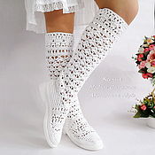Обувь ручной работы handmade. Livemaster - original item Boots: white summer knitted boots. Handmade.