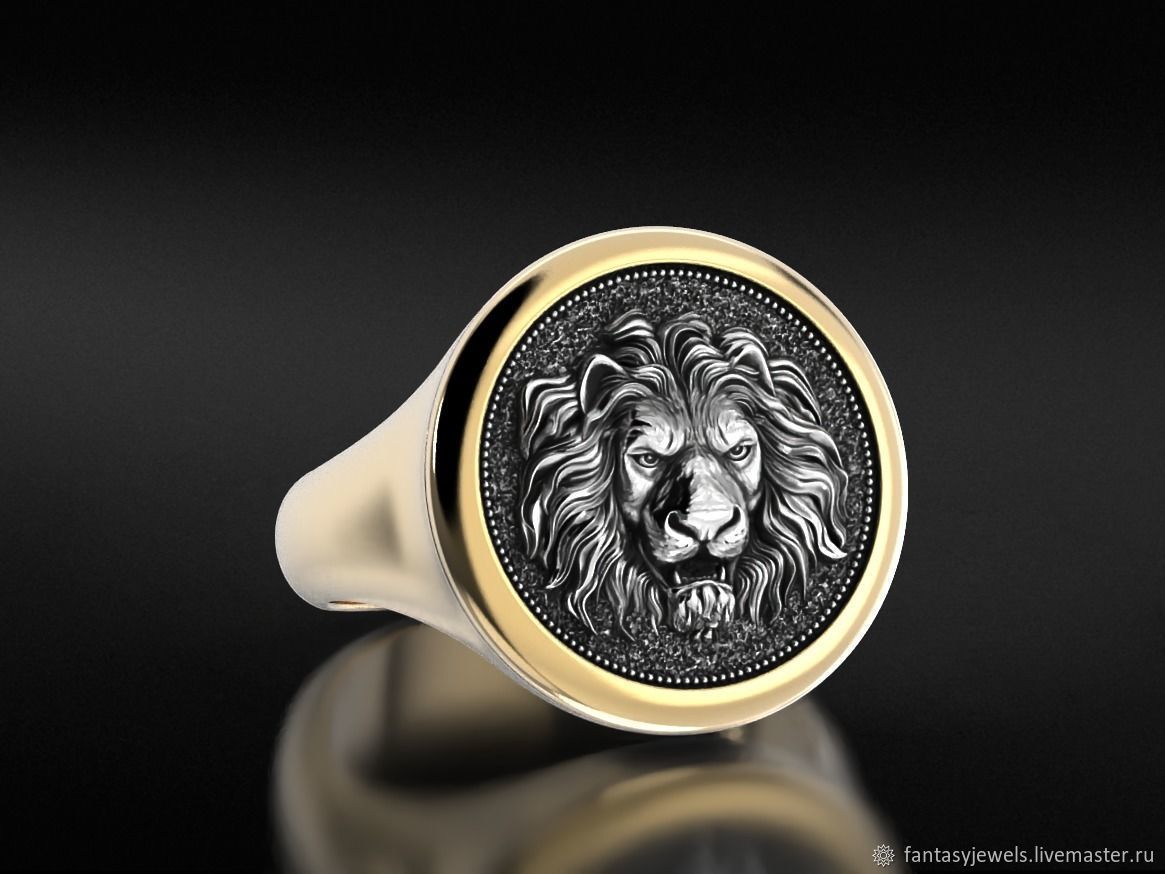 Печатка Лев Король зверей из золота 585 с родием в интернет-магазинеЯрмарка Мастеров по цене 169700 ₽ – PBTWIRU