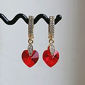 Украшения handmade. Livemaster - original item Red Heart Earrings. Gold earrings with Swarovski crystals. Handmade.