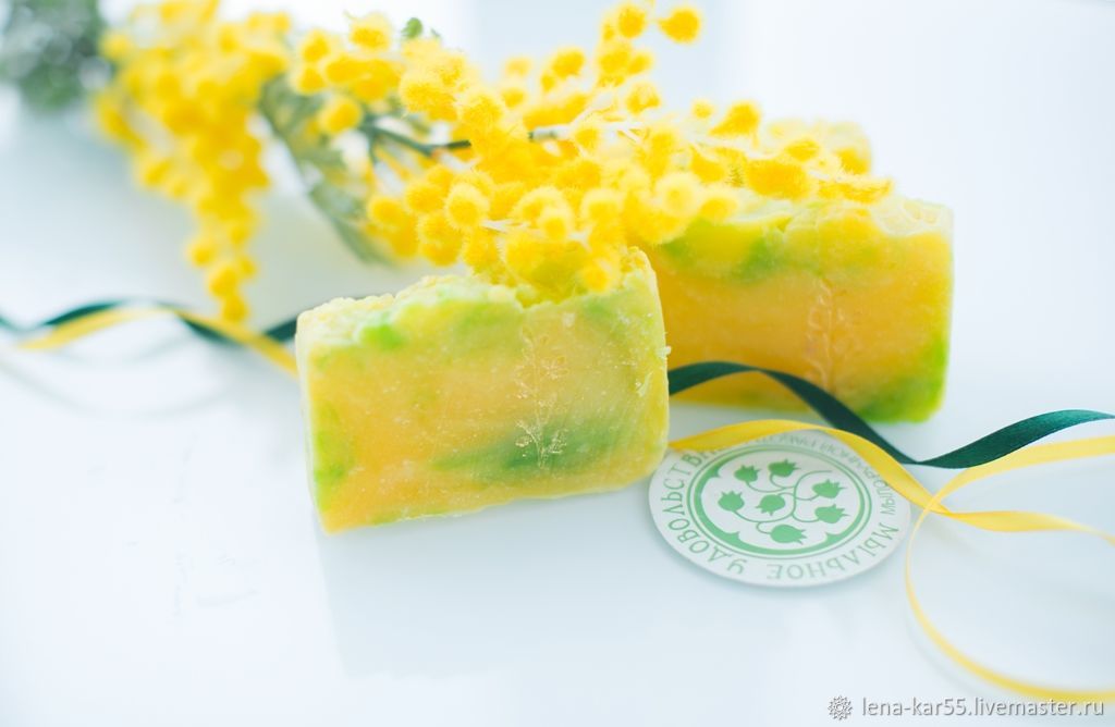 Natural soap from scratch Mimosa yellow green, Soap, Novye Burasy,  Фото №1