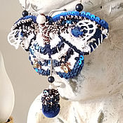 Украшения handmade. Livemaster - original item Blue velvet embroidered butterfly pendant. Handmade.