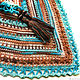 Bactus turquoise brown knitted shawl Sea Breeze, Pareos, Moscow,  Фото №1
