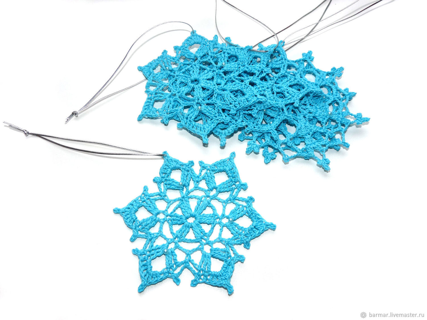 Snowflake blue 9 cm crocheted, Christmas decorations, Moscow,  Фото №1
