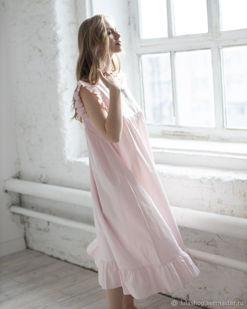 Pink cotton nightgown with embroidery, Nightdress, Moscow,  Фото №1