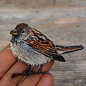 Украшения handmade. Livemaster - original item Textile brooch with embroidery Bird Sparrow. Handmade.