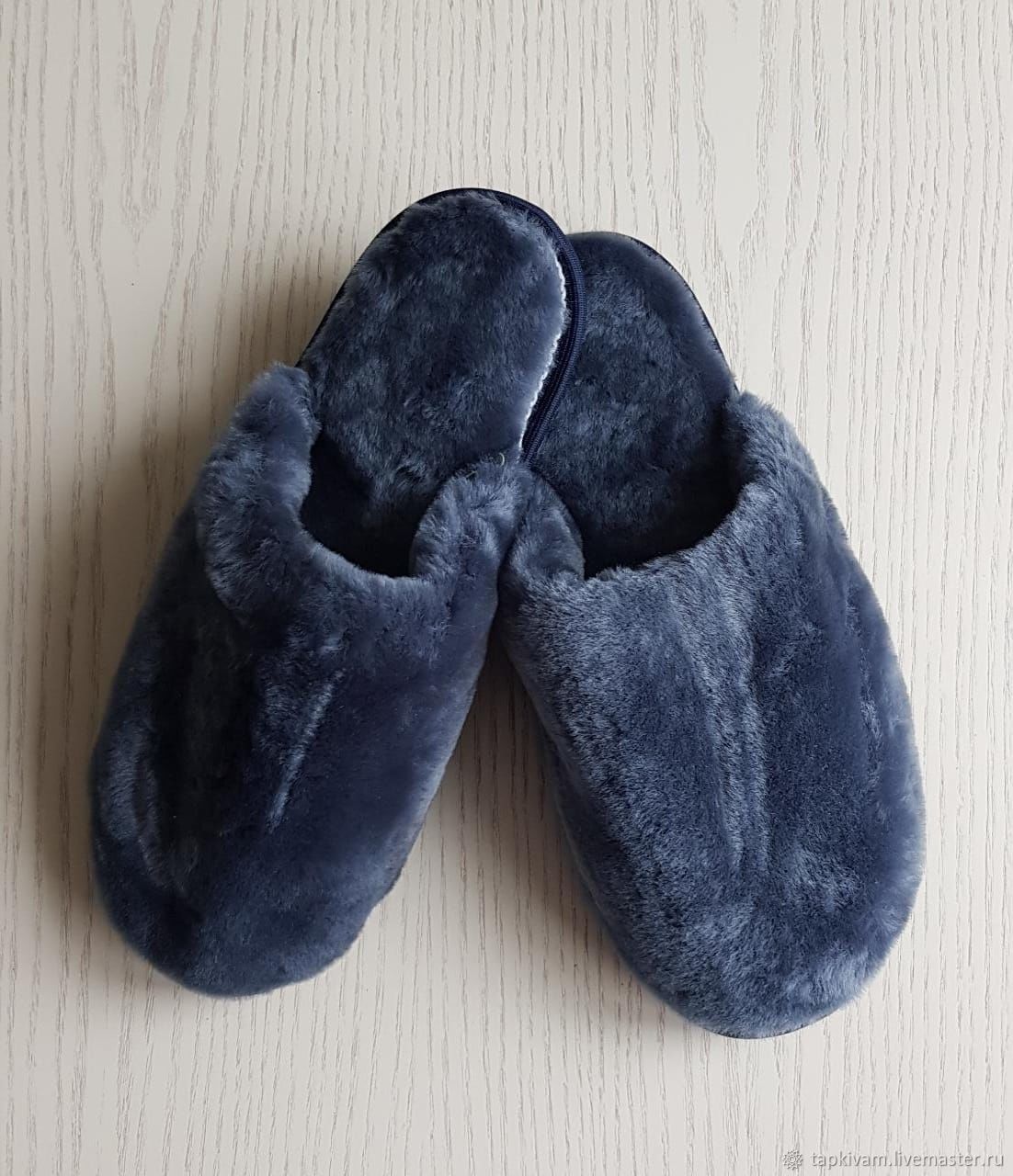 Sheepskin slippers gray-blue, Slippers, Moscow,  Фото №1