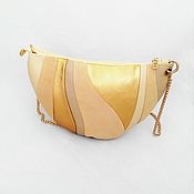 Vintage leather handbag, shoulder bag, gold handbag