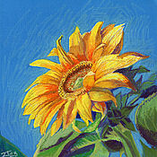 Картины и панно handmade. Livemaster - original item Pictures: Sunflower in the sun. Oil pastel 30h30 without frame. Handmade.