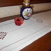 Винтаж: Антикварная скатерть льняная с филейным кружевом