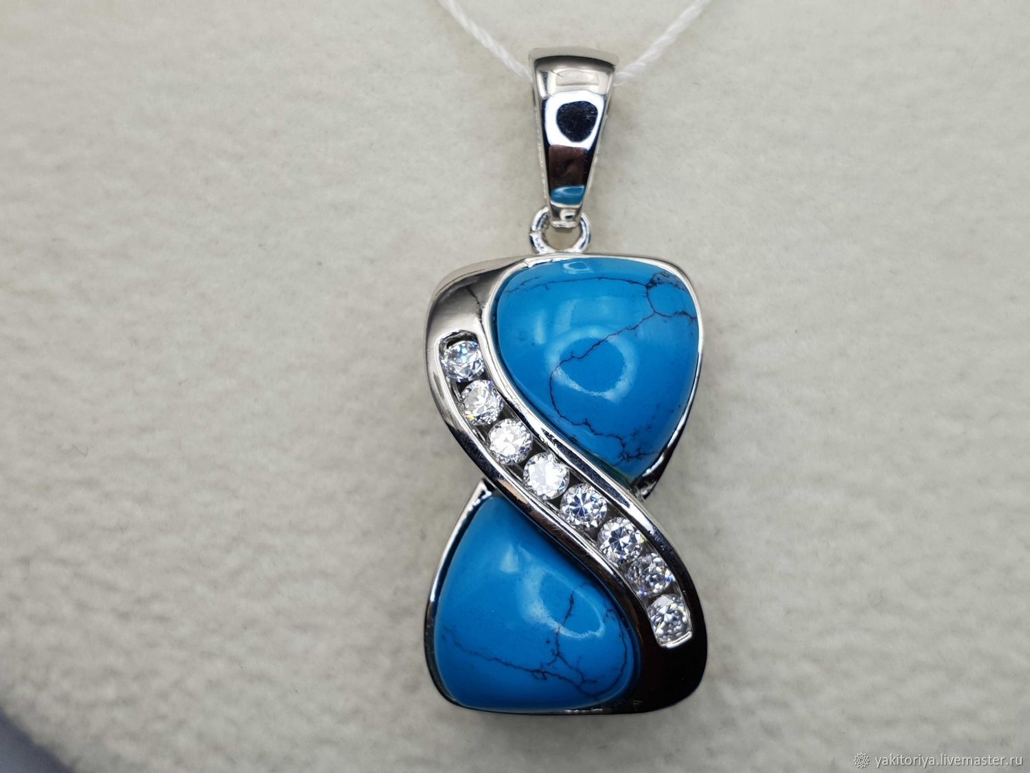 Silver pendant with turquoise and cubic Zirconia, Pendants, Moscow,  Фото №1