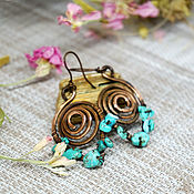 Украшения handmade. Livemaster - original item Copper leaf earrings with howlite. Handmade.