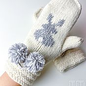 Аксессуары handmade. Livemaster - original item Mittens with rabbit knitted from merino/cashmere/alpaca. Handmade.