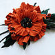Leather flowers. Brooch RED POPPY. Genuine leather and suede. Brooches. Irina Vladi. Online shopping on My Livemaster.  Фото №2