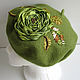 Beret female with author's embroidery ROSE OLIVE headdress. Berets. Juliya Laborera. Online shopping on My Livemaster.  Фото №2