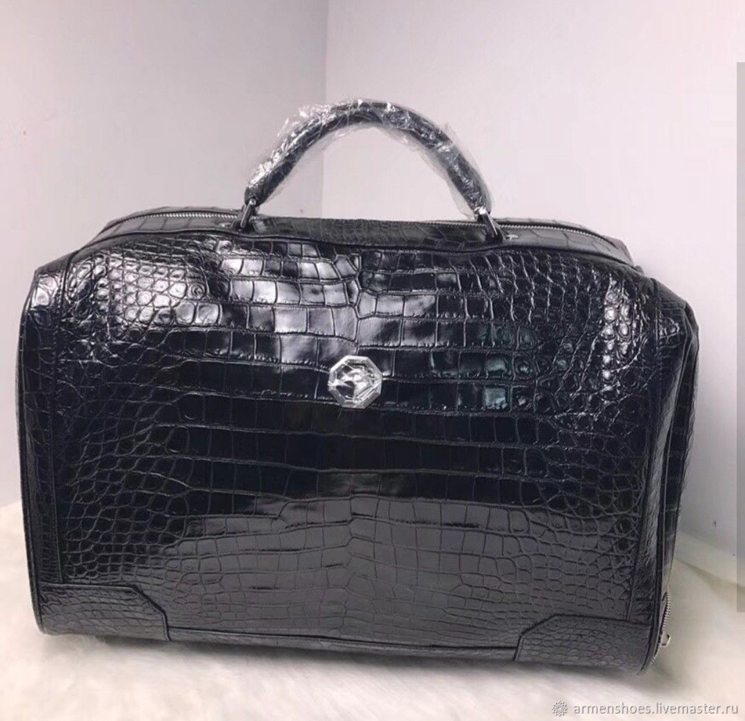 Travel bag made of genuine crocodile leather, in black, Travel bag, St. Petersburg,  Фото №1