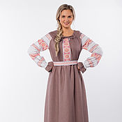 Русский стиль handmade. Livemaster - original item Linen dress Native shores in Russian folk style. Handmade.