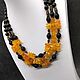 Multi-row necklace natural amber, shungite and volcanic lava. Necklace. naturalkavni. My Livemaster. Фото №5