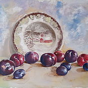 Картины и панно handmade. Livemaster - original item Pictures: Plums rolled on the table. Handmade.