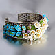 Bracelet with flowers, polymer clay.Bracelet with forget-me-nots, lilies of the valley, Hard bracelet, Vologda,  Фото №1