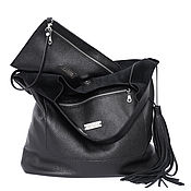 Сумки и аксессуары handmade. Livemaster - original item Shopper Bag Leather Black Bag Medium Bag String Bag T Shirt Hobo. Handmade.