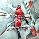 Заказать Картина "Красные кардиналы". Шелковые истории (Ms-LUdaMIla). Ярмарка Мастеров. . Картины Фото №3