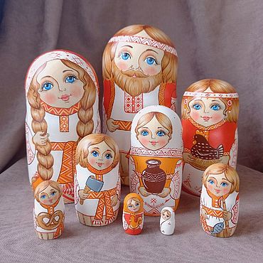 Русский стиль ручной работы. Ярмарка Мастеров - ручная работа Матрёшка «Славянская семья» 9 мест. Handmade.