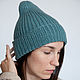 Сине-зелёная вязаная шапка. Именные сувениры. PUMPKINknit. Интернет-магазин Ярмарка Мастеров.  Фото №2