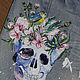 Jeans with hand-painted ' Skull and flowers ', Jeans, St. Petersburg,  Фото №1