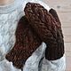 Варежки вязаные женские с косами коричневый рыжий осенние зимние, Варежки, Псков,  Фото №1
