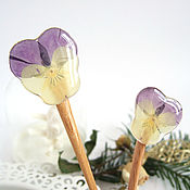 Украшения handmade. Livemaster - original item Wooden hairpin made of beech with a real flower Pansies Eco. Handmade.