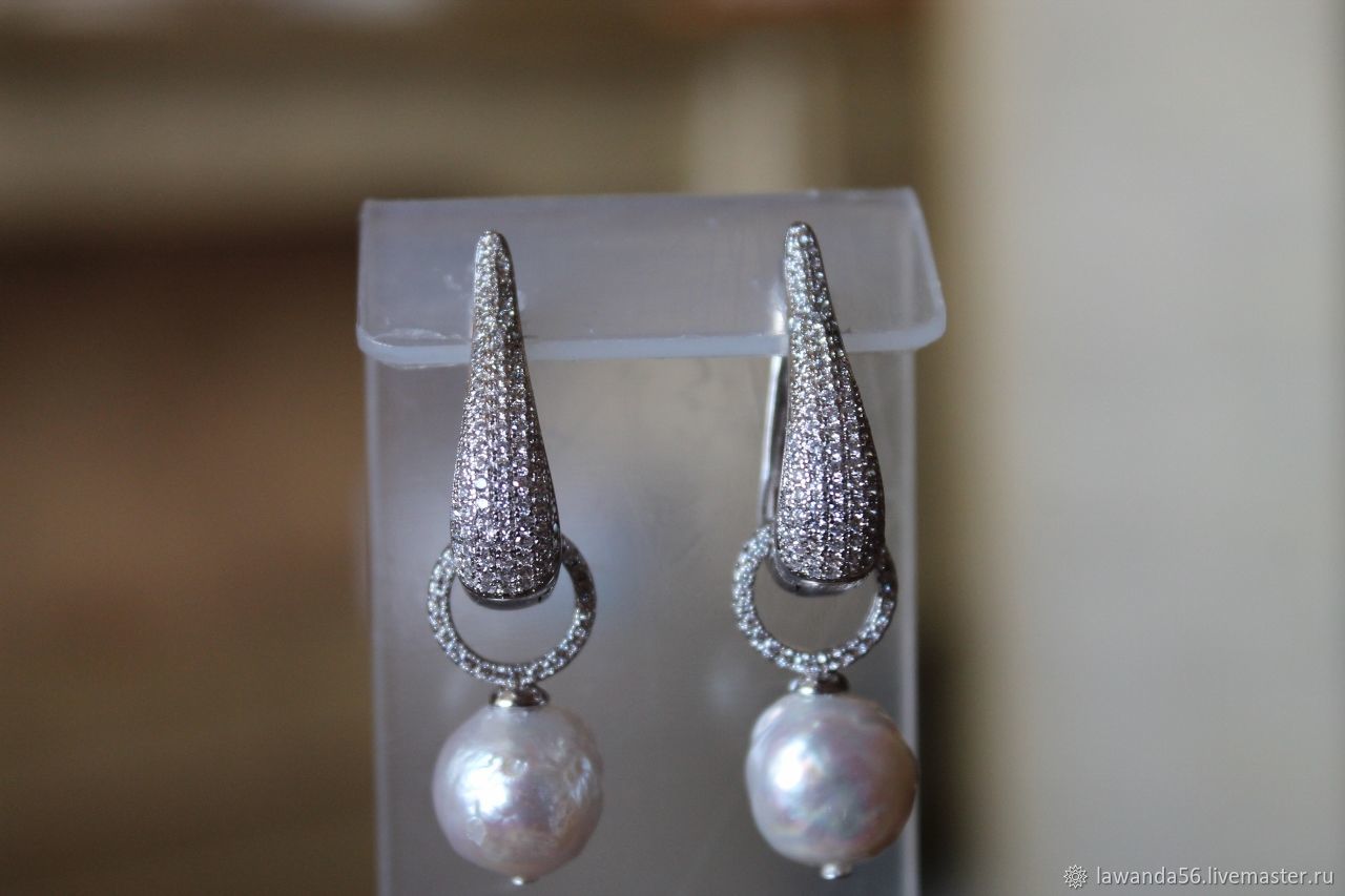 Earrings with cubic Zirconia and pearls Kasumi like, Earrings, Krasnoyarsk,  Фото №1