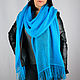 Wide knitted scarf bright turquoise with tassels. Wraps. Lily Kryuchkova (kruchokk). Online shopping on My Livemaster.  Фото №2