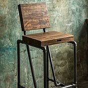 Bar stool with seat and back made of solid ash 