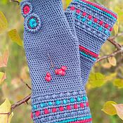 Аксессуары handmade. Livemaster - original item Women`s warm mittens with embroidery knitted - a gift for a woman on March 8. Handmade.