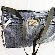 Denim bag with embroidery and fringe Boho bag Hippie style