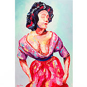 Картина девушка в платье маслом на холсте "Элегантность"