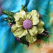 Брошь-заколка цветок  из  натуральной  кожи "Медовые росы"