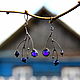 Twig earrings, asymmetric earrings with blue glass, boho earrings, Earrings, Minsk,  Фото №1