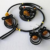Украшения handmade. Livemaster - original item Jewelry set natural rubber stones: necklace, bracelet and earrings. Handmade.