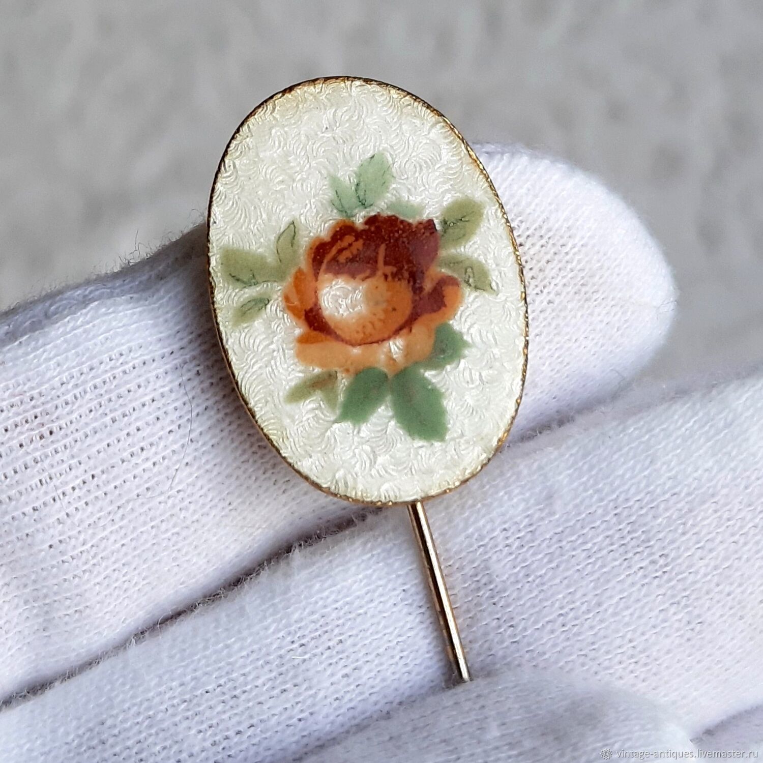 English rose hatpin, guilloche, hand-painted, enamel, Vintage brooches, Moscow,  Фото №1