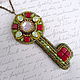 Pendant-key handmade author's jewelry. Pendant with pearl and Swarovski crystals (Swarovski). Green with red.