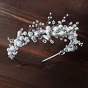 Свадебный салон handmade. Livemaster - original item Tiara for the bride, Pearl headband, Wedding Headband, White Crown. Handmade.