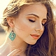 Кружевные серьги цвета  Teal с металлической фурнитуройl. Серьги классические. Souffle. Кружево ручной работы.. Интернет-магазин Ярмарка Мастеров.  Фото №2