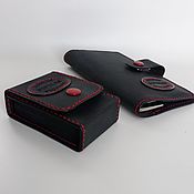 Сумки и аксессуары handmade. Livemaster - original item Leather set 2 items . Black nubuck red thread.. Handmade.