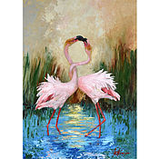 Картины и панно handmade. Livemaster - original item Flamingo bird oil painting 